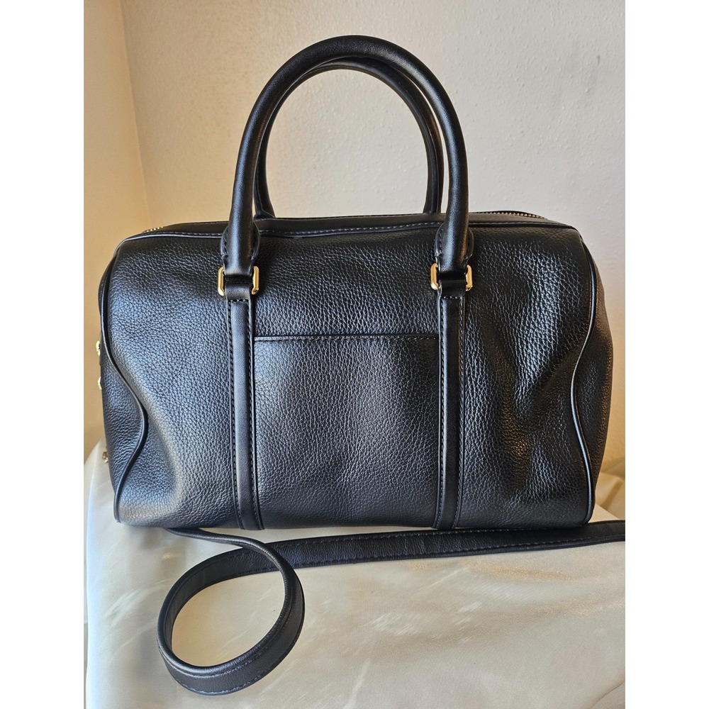 Michael Kors Medium Bedford Black/Gold Pebbled Leather Duffle Satchel Crossbody - Picture 2 of 16